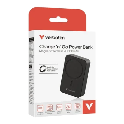 Външна батерия Verbatim Charge 'n' Go Essentials Magnetic Wireless 20000mAh Черен