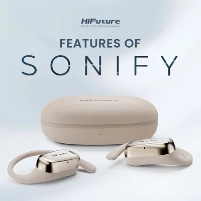 Слушалки HiFuture Sonify Champagne Gold, Open Ear Comfort, Bluetooth 5.4, 4 микрофона, ENC, 20 ч работа, IPX5, 15mm драйвер