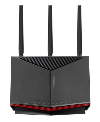 Рутер ASUS RT-BE86U BE6800 Gaming, двубандов, Quad-Core 2.6GHz CPU, 256MB/1GB Flash/RAM, 4K-QAM, MLO, 10G порт, 2.5G четири порта, AiProtection Pro, Adaptive QoS, VPN Fusion, Instant Guard, IPTV, OFDMA, MU-MIMO, UTF-8 SSID, AiMesh, черен