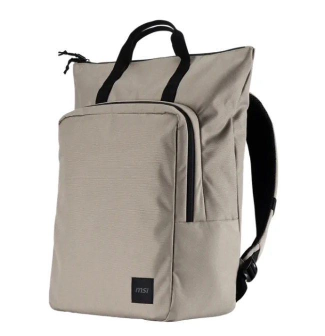 MSI Venture Backpack, For up to 16 inch laptops, Front zipper storage bag, Water-repellent and wear-resistant, Moisture - bacteria proof, Environmentally certification, Desert beige grey, 46 x 40 x 15cm , easily accommodating laptops under 16 inches