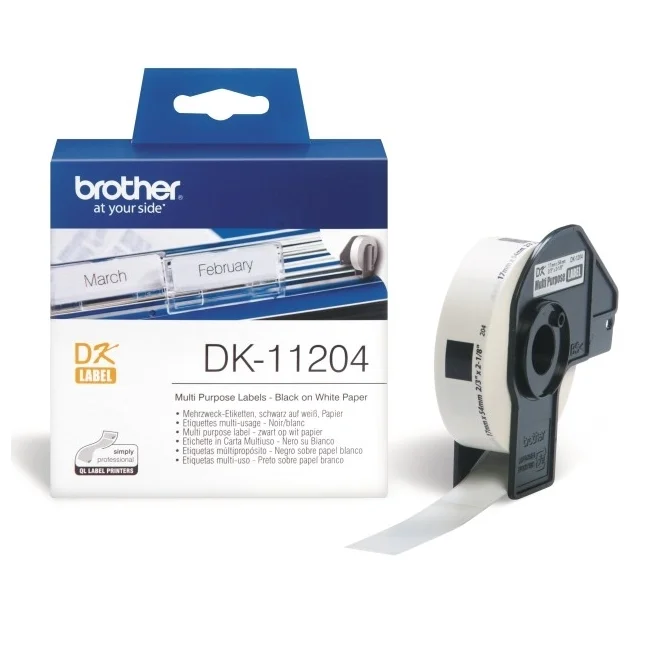 Етикети Brother DK-11204, 17 x 54 mm, 400 броя, черен текст на бял фон