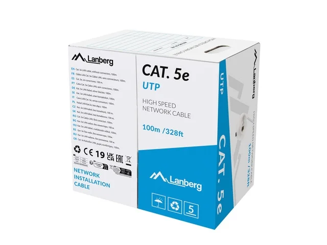 LAN кабел Lanberg CAT.5e UTP 100m, меден, сив