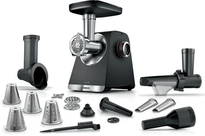 Bosch MFWS660B, SER6, Meat mincer - MultiPower 2100 W, Planetary gearbox, 3,5 kg/min, kebbe attachment, sausage attachment, fruit press attachment, shredding attachment, reverse function, Black