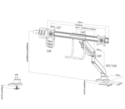 Neomounts Monitor arm 10-32" - gas spring - Topfix - 180°-stop