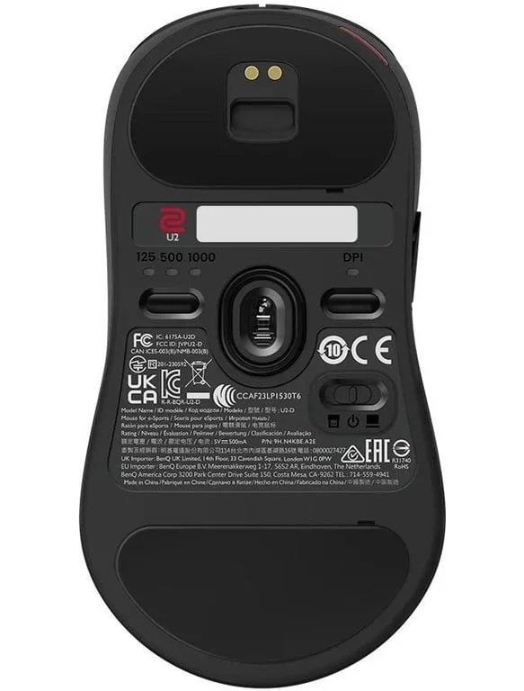 BenQ ZOWIE U2 Wireless Mouse For Esports, Size M, 60g, up to 1000 Hz, up to 3200 DPI, Symmetrical design, Inward-curved on both sides for agility during multi-angle movement, Wireless design w/enhanced receiver, Driverless, plug and play