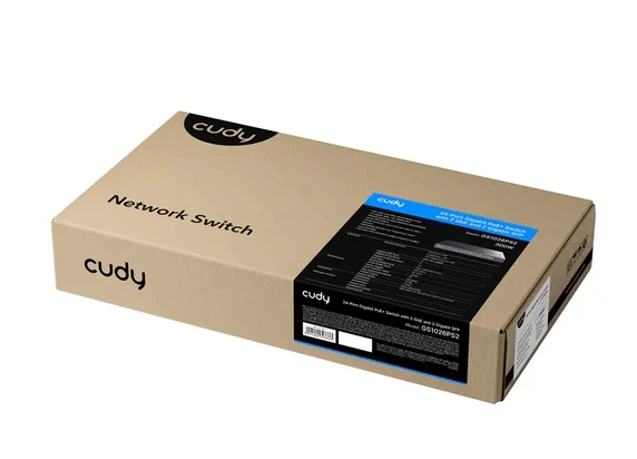 Cudy GS1026PS2 24-Port Gigabit PoE+ Switch with 2 Uplink Gigabit Ports and 2 Gigabit SFP Slots 300W24-10/100/1000 BASE-T Gigabit ports, 2-Port 10/100/1000 BASE-T Gigabit Uplink ports, 2-1000 BASE-X SFP Slot, 24-port IEEE 802.3at PoE+ Injector