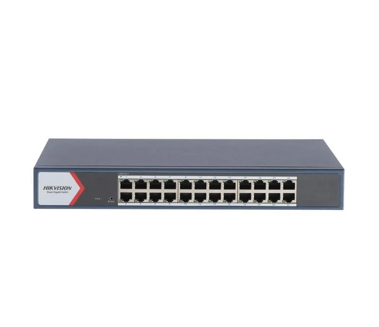 HikVision 24 Port Gigabit Smart Switch, 24 x Gigabit RJ45 ports, Link aggregation, switching capacity 56 Gbps, 6 kV Surge Protection