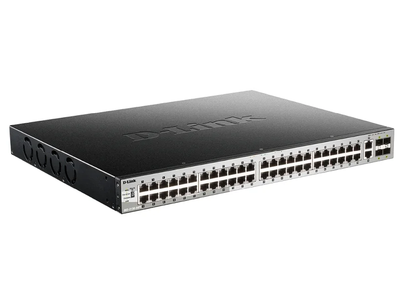 D-Link 48x10/100/1000BASE-T PoE ports (370W budget) Layer 3 Stackable Managed Gigabit Switch with 2x10GBASE-T ports and 4xSFP+ ports