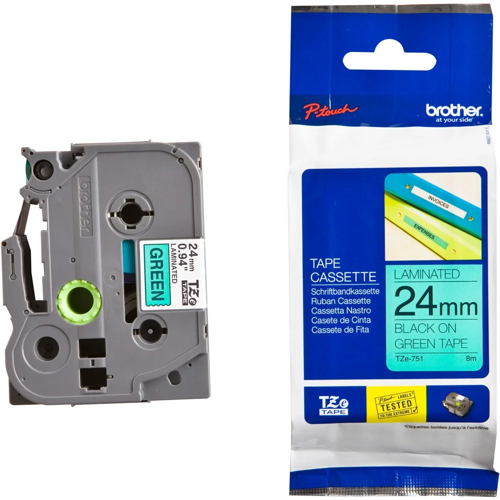 BROTHER TZE751 tape black/green 24mm 8m