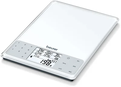 Кухненска везна Beurer DS 61, стъкло, 5 kg/1 g, LCD дисплей, бяла