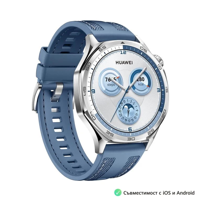 Huawei Watch GT5  Vili-B19W, 1.43", Amoled 466x466 PPI 326, BT5.2 BLE/BR/EDR, 5ATM, 524mAh, Screenshot sharing, support message input, message notifications, Battery life up to 14 days, Compatible with iOS and Android devices, Blue Woven