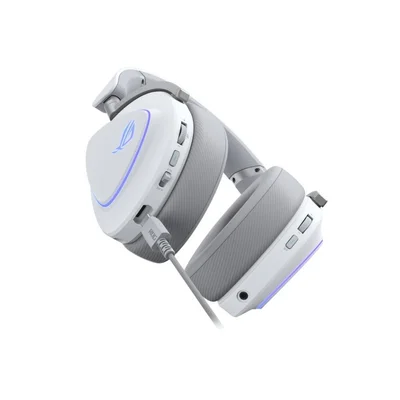 Геймърски слушалки ASUS ROG Delta II Wireless Moonlight White, безжични, 50мм титаниеви говорители, 10мм микрофон, до 110 часа работа, DualFlow Audio, BT, ROG SpeedNova 2.4GHz, 3.5mm, за PC, Switch, PS5, Xbox