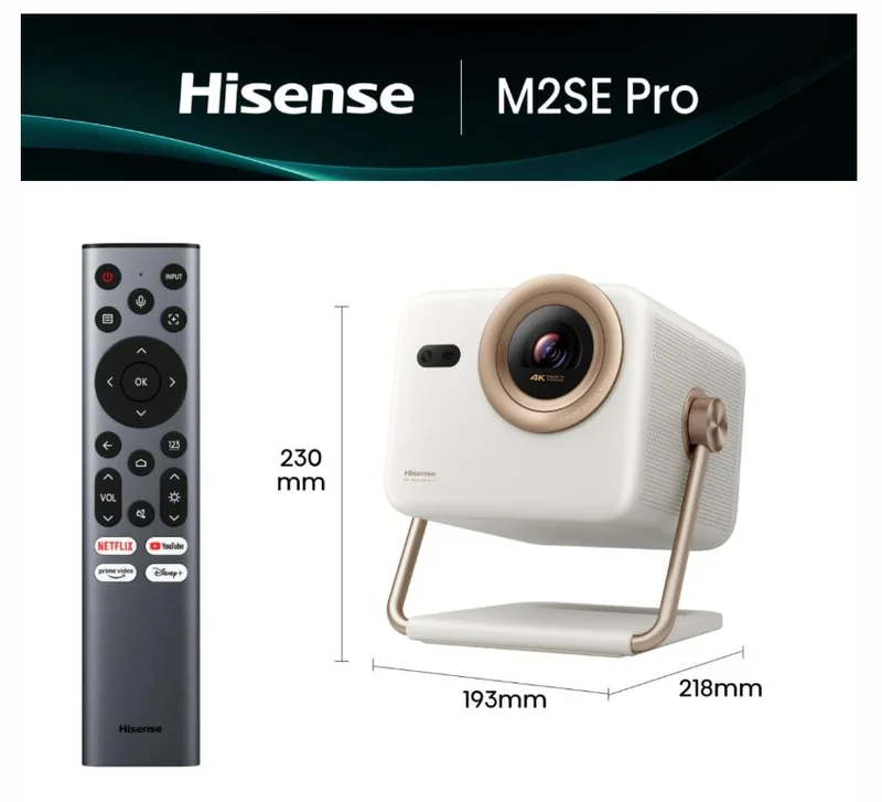 Мултимедиен проектор Hisense M2SE-PRO Ultra HD 3840x2160, лазер, 1300 lumens, 1000:1, VidaaU7, 65"-200", бял