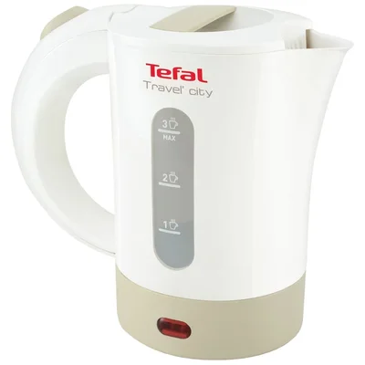 Електрическа кана Tefal KO120130 TRAVEL CITY2 0.5L бяло и сиво, 2 чаши, чанта за пътуване, лъжица