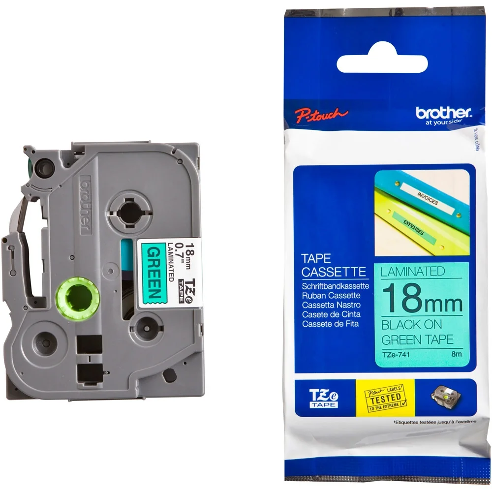BROTHER TZE741 tape black/green 18mm 8m