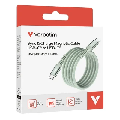 USB-C кабел Verbatim Sync & Charge магнитен 1.2 m 60W, зелен