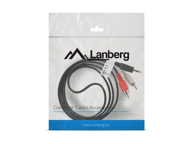 Аудио кабел Lanberg 3.5mm стерео жак (мъжки) към 2x RCA (мъжки), 1.5м, черен