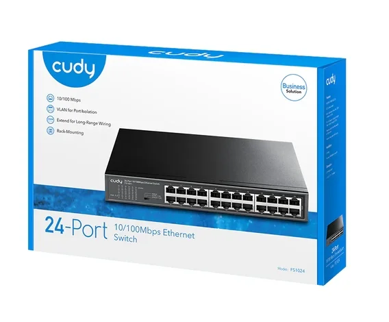 Cudy FS1024 24-Port 10/100 Mbps Metal Switch, 24 10/100 Mbps RJ45 Ports, Rack-mountable Steel Case