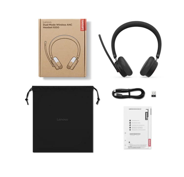 Слушалки Lenovo – Dual-Mode Wireless ANC Headset 6550, USB-A, Teams, Overhead, черни