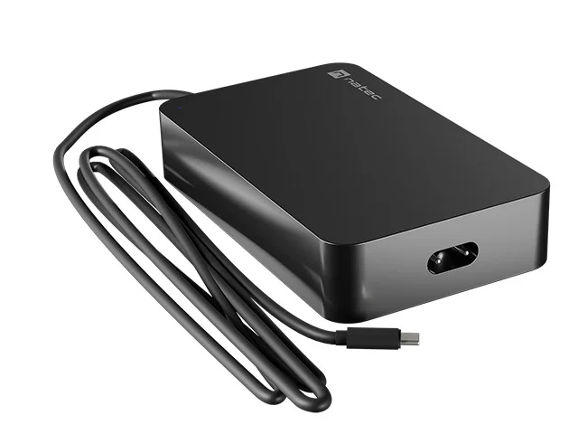Захранващ адаптер Natec Grayling, 90W, USB-C, съвместим с лаптопи, таблети и смартфони