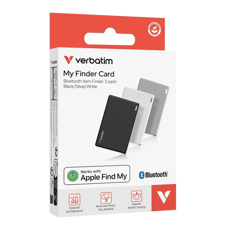 Verbatim MYFCR-03BSW My Finder Card Bluetooth Item Finder 3 pack Black/Silver/White