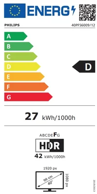 Philips 40PFS6009/12, 40" Ultra FHD LED, 1920x1080, DVB-T/T2/T2-HD/C/S/S2, HDR 10, HLG, Titan OS, Pixel Precise Ultra HD, VRR, HDMI*3, USB*2, WiFi 4, LAN, 2x10W RMS, Black