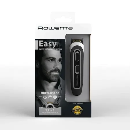 Rowenta TN9140F4, Multistyler Trim & Style Easy, hair + beard + body + ear & nose, cordless, wet & dry, minimum cutting length 0.5mm, hair blade 42mm, 6 fix hair combs, hair cutting lengths 3, 6, 9, 12, mm, beard blade 32mm, 3 fix beard combs, 3 day bear
