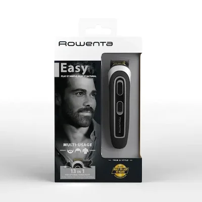 Rowenta TN9140F4, Multistyler Trim & Style Easy, hair + beard + body + ear & nose, cordless, wet & dry, minimum cutting length 0.5mm, hair blade 42mm, 6 fix hair combs, hair cutting lengths 3, 6, 9, 12, mm, beard blade 32mm, 3 fix beard combs, 3 day bear