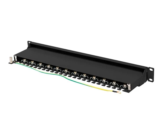 Пач панел Lanberg 24 порта 1U 19" Cat. 7 FTP с кабелен органайзер, екраниран, черен