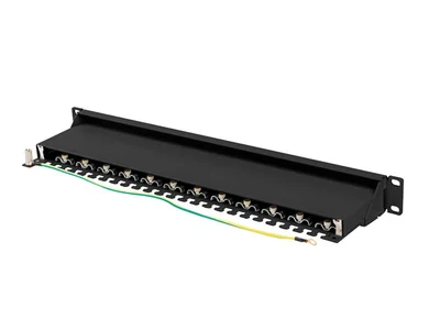 Пач панел Lanberg 24 порта 1U 19" Cat. 7 FTP с кабелен органайзер, екраниран, черен