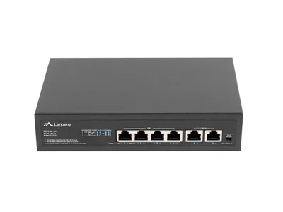 Суич Lanberg 6 порта 4x 100BASE-T PoE+/2x 100BASE-TX без управление за рак монтаж 10"/19" Fast Ethernet 60W