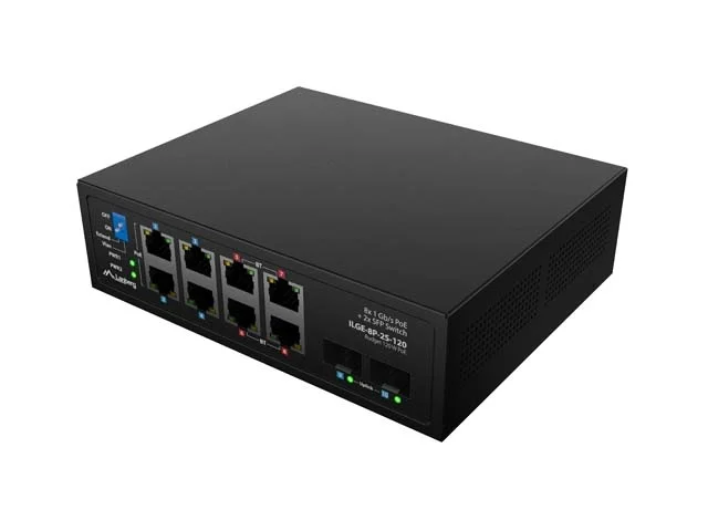 Суич LANBERG ILGE-8P-2S-120 10 порта PoE++ 4xBT 4xAT 2xSFP DIN, неуправляем, Gigabit Ethernet