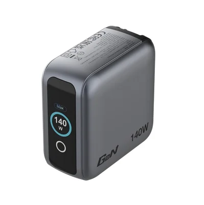 Зарядно Verbatim Mini GaN 140W с дисплей + USB-C към USB-C кабел 140W, сив