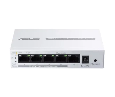Asus Business 5Port Smart Managed Switch PoE+,ExpertWiFi EBP15, 4 ports PoE+, 60W, VLAN, QoS, Port Mirroring, wall mounting,White