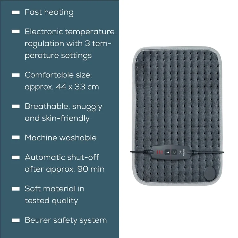 Beurer HK SE Cosy and soft heat pad;  3 temperature settings, automatic switch off after 90 min; washable on 30°; Gray