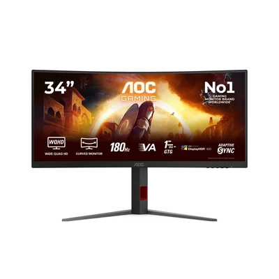 AOC CU34G4CA, 34" Curved 1500R, Fast VA, WLED, 3440x1440@180Hz, 1ms GtG, 0.5ms MPRT, 450cd m/2, 3000:1, Adaptive Sync, FlickerFree, Low Blue Light, Tilt, Height Adjust, Swivel, 2xHDMI, DP, USB hub