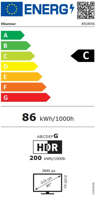 Hisense 85" UR9S, 4K Ultra HD 3840x2160, RGB Mini Led , DLED, Quantum Dot, 180Hz, IPS, HDR 10+, HLG, Dolby Vision IQ, Dolby Atmos, Smart TV,Light Sensor,WiFi 6eGHz, WiFi Direct, BT,2x15 W + 2x10 W + 20 W + 2x10W, Anyview Cast, 3xHDMI, 2xUSB, LAN, CI+, DV