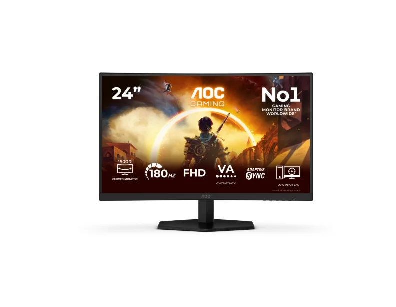 AOC C24G42FE, 23.6" Curved 1500R, VA, WLED, 1920x1080@180Hz OC (Native 144Hz), 4ms GtG, 0.5ms MPRT, 300cd m/2, 3000:1, 80M:1 DCR, Adaptive Sync, FlickerFree, Low Blue Light, Tilt, HDMI, DP