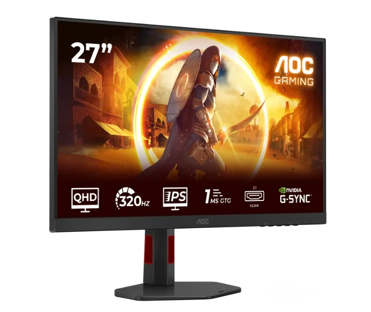 AOC Q27G4SRU, 27" Fast IPS WLED, 2560x1440@320Hz, 1ms GtG, 0.3ms MPRT, 450cd m2, 1000:1, Adaptive Sync, FlickerFree, Low Blue Light,  2Wx2, Tilt, Height Adjust, Pivot, Swivel, 2xHDMI, DP, USB hub