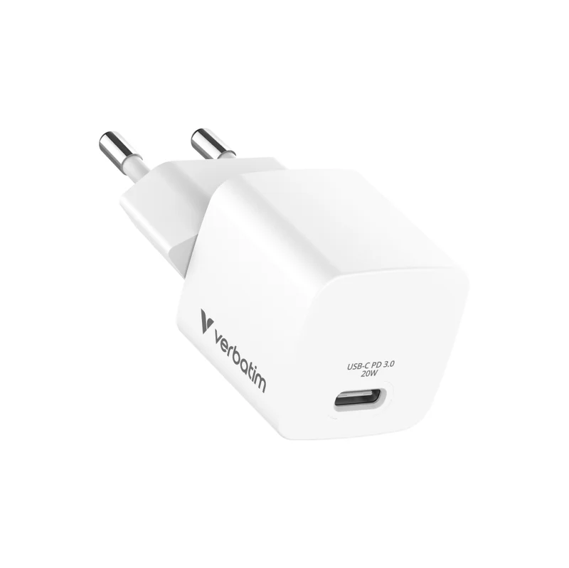 Зарядно устройство VERBATIM – Mini GaN Charger 20W, EU plug, USB-C, бяло
