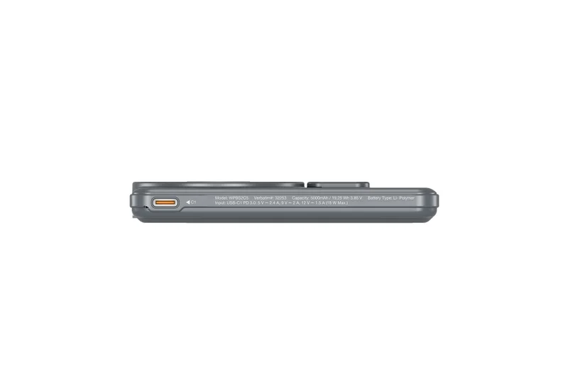 Външна батерия Verbatim Charge 'n' Go 2C 5000mAh магнитна безжична с 2 USB-C кабела и стойка, сива
