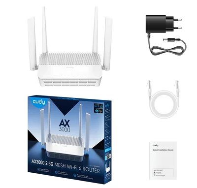 Cudy WR3000H AX3000 2.5G Dual Band Wi-Fi 6 Mesh Router 2402Mbps at 5GHz + 574Mbps at 2.4GHz, 1 x 2.5G Port , 4 x 10/100/1000Mbps Ports Cudy Mesh Cudy APP