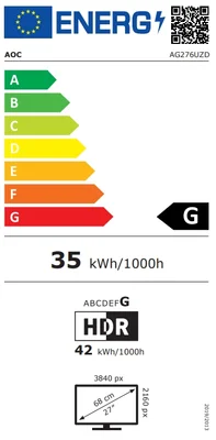 AOC AG276UZD, 26.5" QD-OLED, 3840x2160@240Hz, 0.03ms GtG, 1000cd m/2, 1.500.000:1, 80M:1 DCR, Adaptive Sync, FlickerFree, LowBlue Mode, 5Wx2, Tilt, Height Adjust, Pivot, Swivel, 2xHDMI, DP, USB hub, KVM