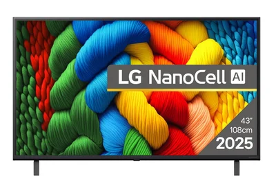 LG 43NANO80A3B, 43" 4K HDR Smart Nano Cell TV, 3840x2160, DVB-T2/C/S2, AI Alpha 7, HDR 10 PRO, webOS 25, ThinQ AI, VRR, ALLM, HGiG, WiFi, Clear Voice, AI Upscaling, Bluetooth, Hdmi e-ARC , CI, LAN, AirPlay2, Chromecast, 2 Pole stand, Black