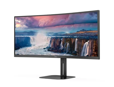 AOC CU34V5C/BK, 34" Curved 1500R VA WLED, 3440x1440@100Hz, 4ms GtG, 1ms MPRT, 300cd m/2, 3000:1, 20M:1 DCR, Adaptive Sync, FlickerFree, Low Blue Light, 5Wx2, Tilt, Height Adjust, Swivel, HDMI, DP, USB hub