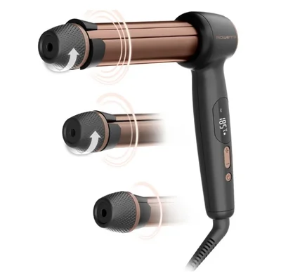 Маша за коса Rowenta CF4620E0 Flexcurl, керамично покритие, LED дисплей, 27/32/38 мм, 210°C, черен/розово злато