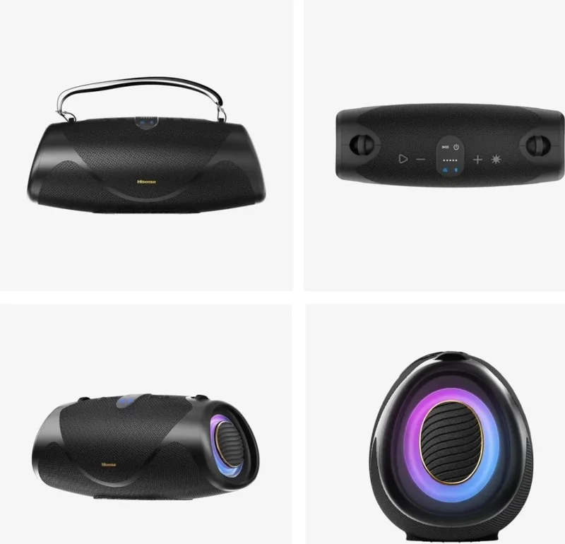 Hisense, WeBoom, Party speaker 2.0 Ch., 140W, BT, 20h play,IP67 Water and Dust Proof,Ambient Light,Dual-way Strap,Built-in Powerbank,Black