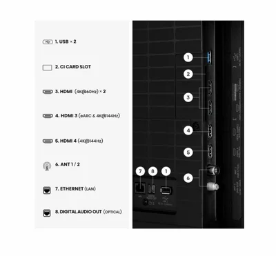 Hisense 85"U7SE, 4K Ultra HD 3840x2160, ULED, FALD, Quantum Dot, 144Hz, IPS, HDR 10+, HLG, Dolby Vision IQ, Dolby Atmos, Smart TV, WiFi 5GHz, WiFi Direct, BT, Anyview Cast,light sensor, 4xHDMI, 2xUSB, LAN, CI+, DVB-T2/C/S2, Black