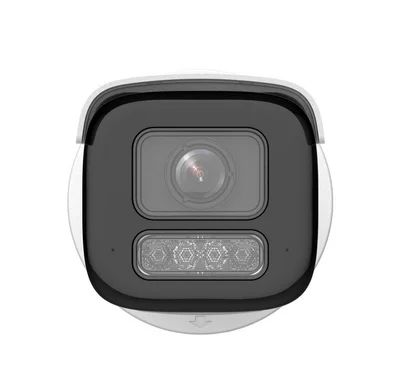 HikVision 4 MP Acusense Smart Hybrid Light Motorized Varifocal Bullet Network Camera, 2.8 to 12 mm, F1.6, IR,White Light up to 60m, 120 dB WDR, H.265+, IP67, IK10, built-in arrayed dual-microphone, built-in memory card slot (up to 512 GB), 12Vdc/PoE 15W