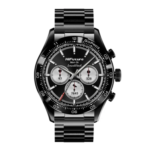 HiFuture Go pro 2 Black, 1.32" AMOLED, 466*466, Powered by Dual Core & Syntra AI, Bluetooth Call, 1ATM Waterproof, Sixth Generation Health Sensor, Stainless Steel, Up to 10 days daily use
